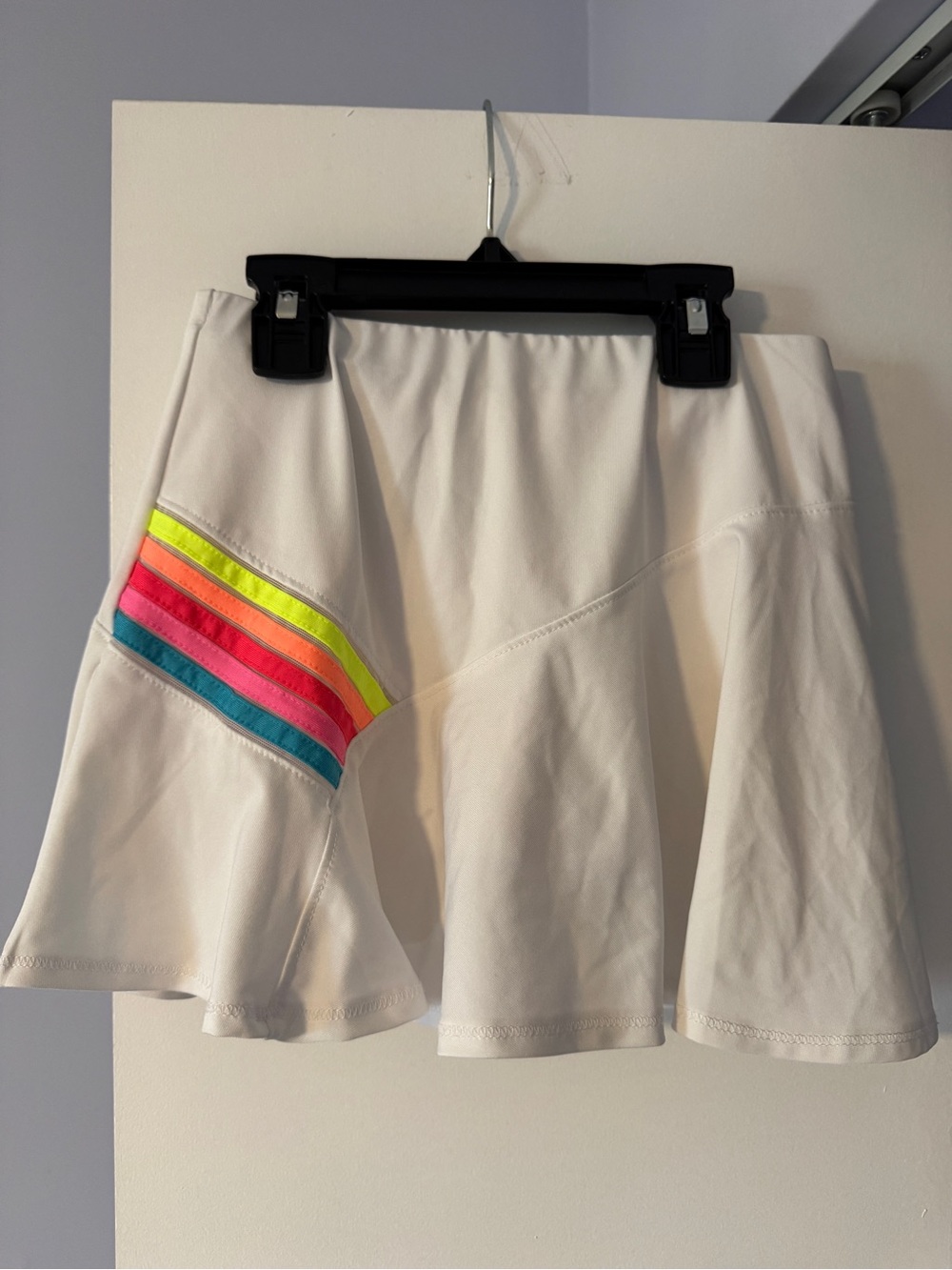 White Tennis Skirt with Neon Stripe Detail